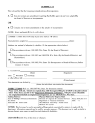 Form DFI/CORP/8 &quot;Restated Articles of Incorporation Stock for-Profit Corporation&quot; - Wisconsin, Page 2