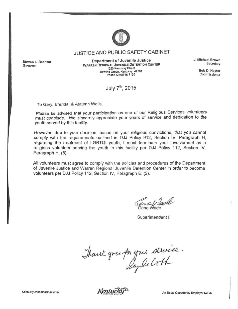 Letter to Kentucky Department of Juvenile Justice - Unconstitutional Restriction on Religious Speechunconstitutional Restriction on Religious Speech, Richard Mast, Liberty University - Kentucky, Page 6