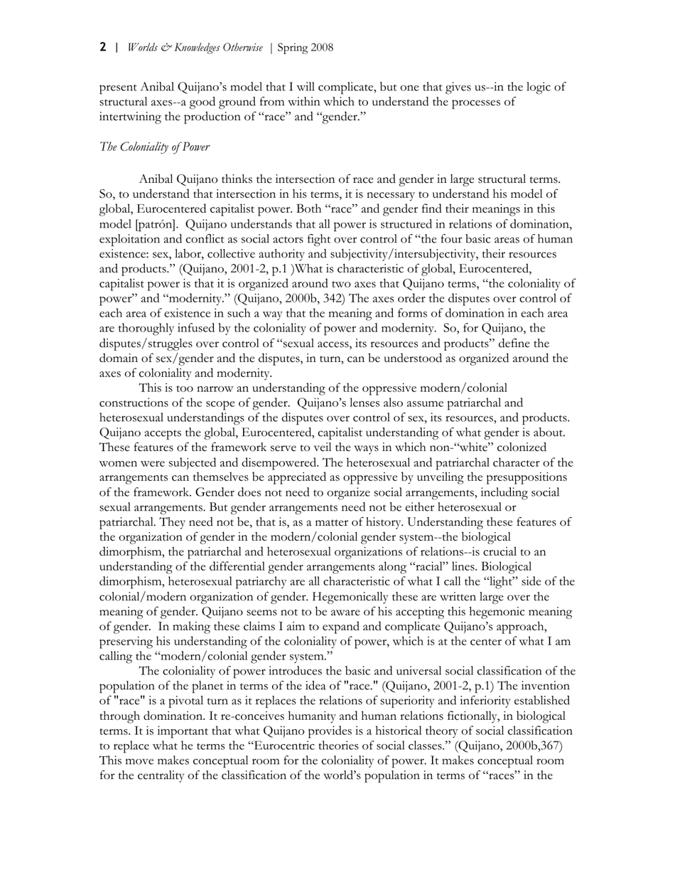 The Coloniality of Gender - Maria Lugones, Page 2