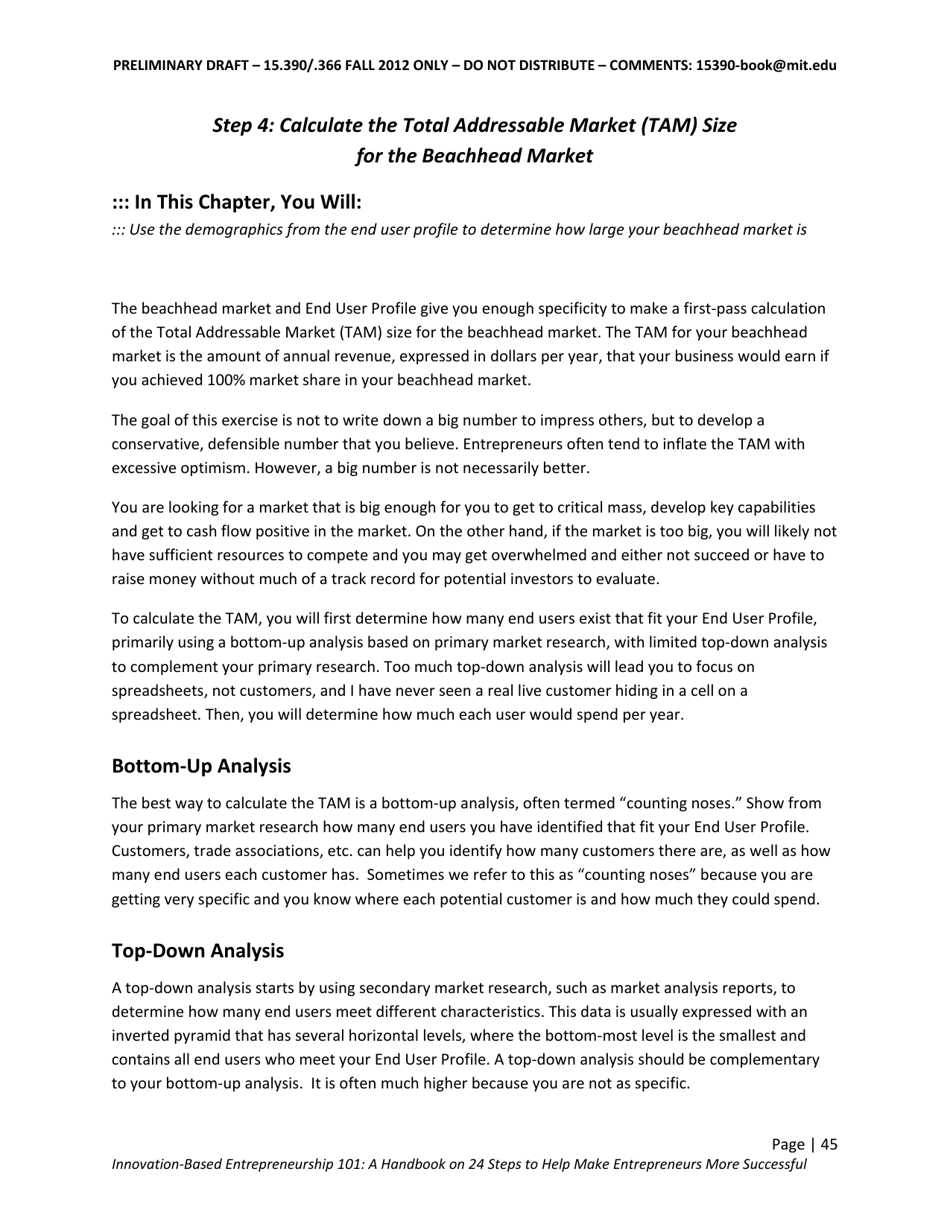 Step 4: Calculate the Total Addressable Market (Tam) Size for the Beachhead Market, Page 2