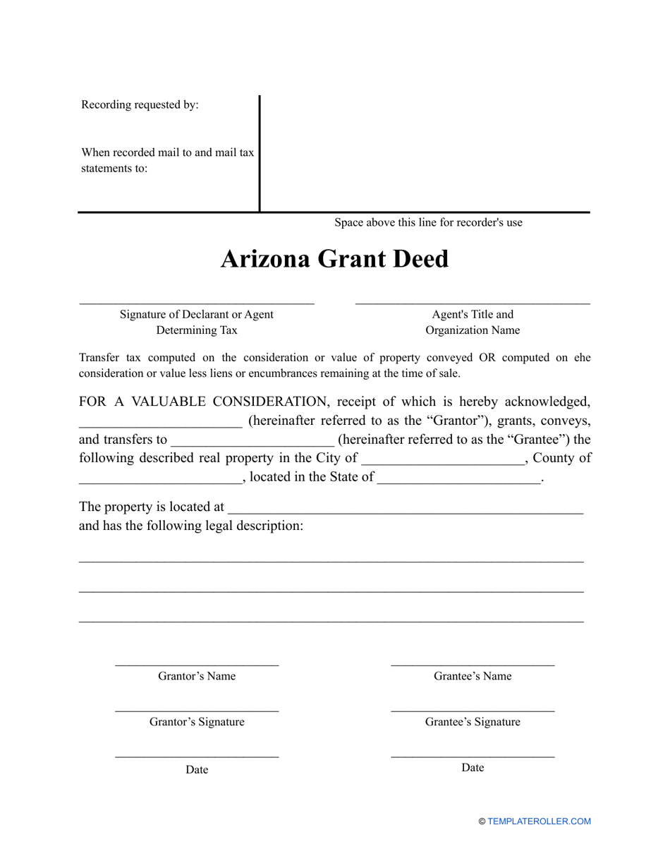 Arizona Grant Deed Form Fill Out, Sign Online and Download PDF
