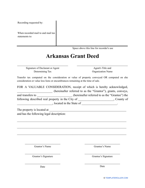 &quot;Grant Deed Form&quot; - Arkansas Download Pdf