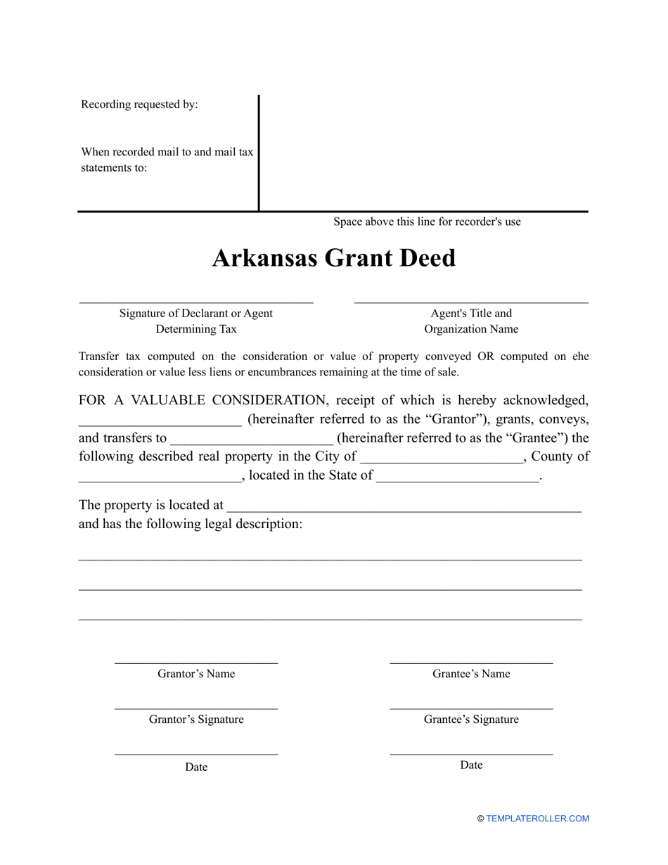 Grant Deed Form - Arkansas, Page 1