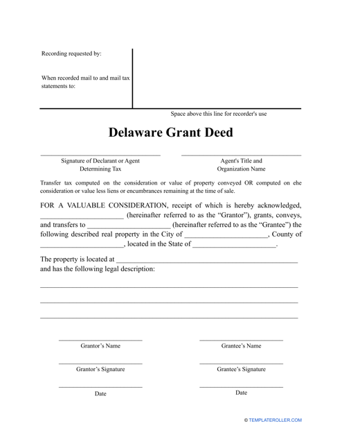 &quot;Grant Deed Form&quot; - Delaware Download Pdf