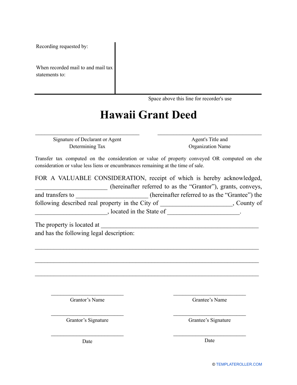 Grant Deed Form - Hawaii, Page 1