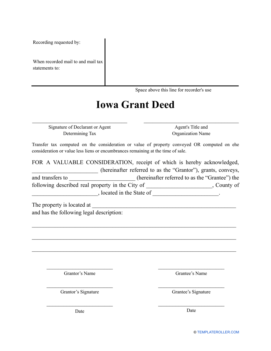 Iowa Grant Deed Form - Fill Out, Sign Online and Download PDF ...