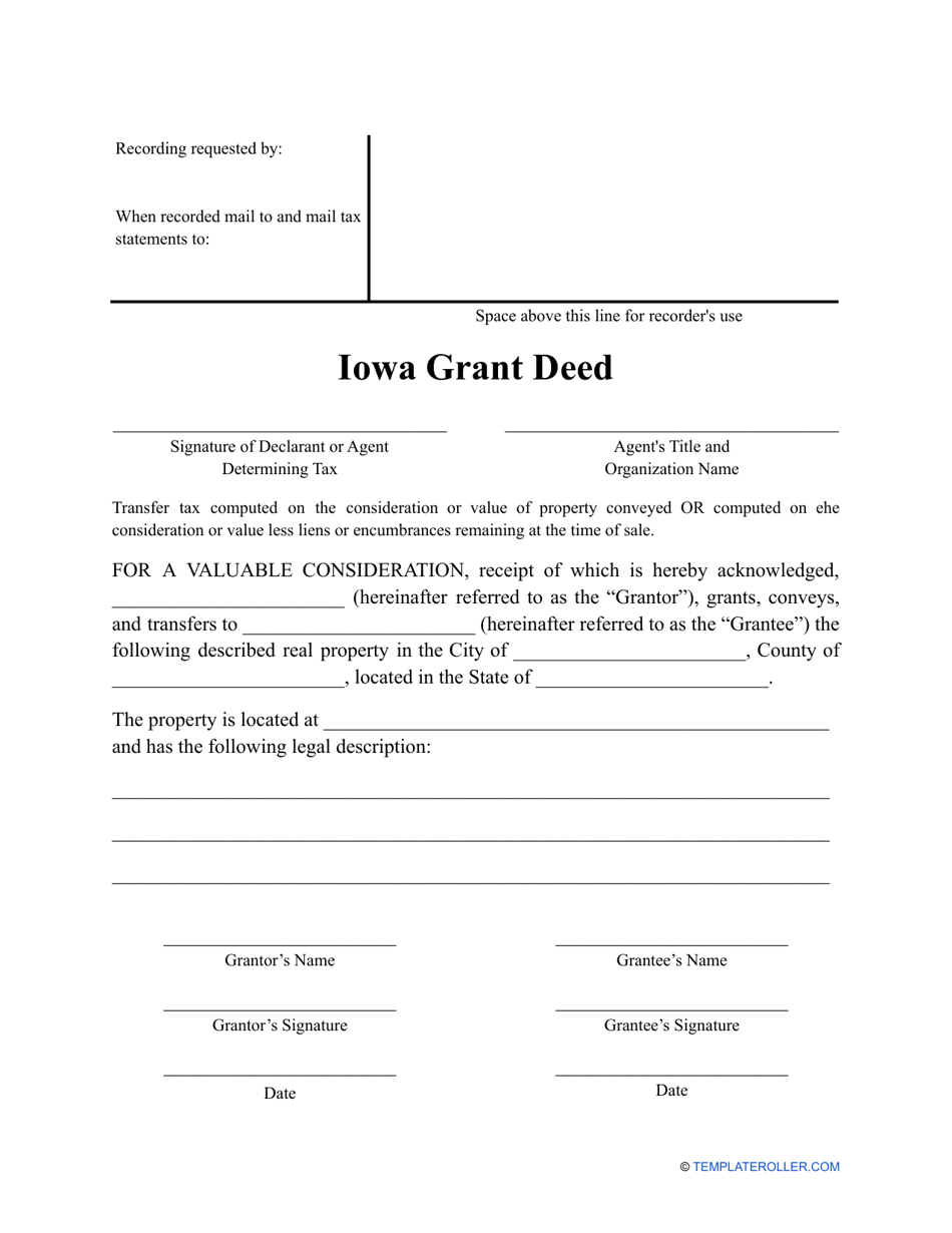 Grant Deed Form - Iowa, Page 1