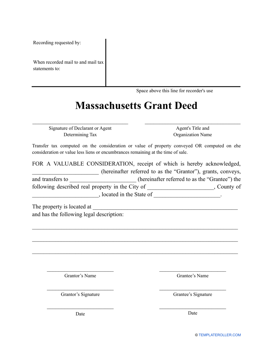 Grant Deed Form - Massachusetts, Page 1