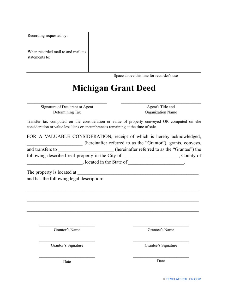Grant Deed Form - Michigan, Page 1
