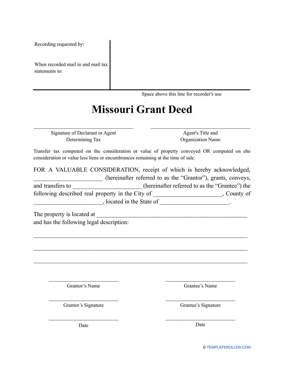 Missouri Grant Deed Form Download Printable PDF | Templateroller