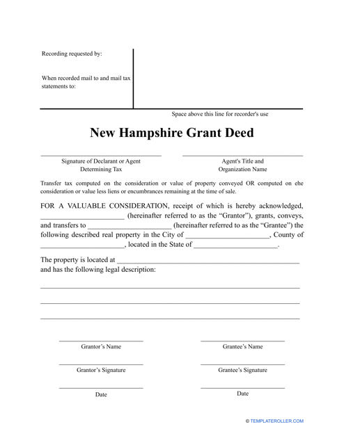 &quot;Grant Deed Form&quot; - New Hampshire Download Pdf