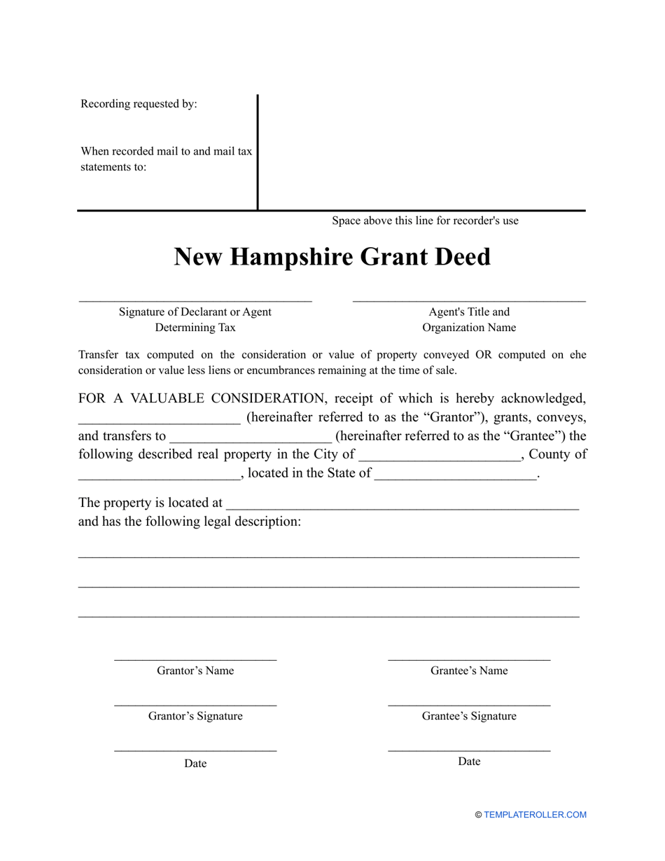Grant Deed Form - New Hampshire, Page 1