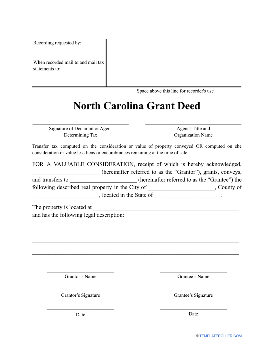Grant Deed Form - North Carolina, Page 1