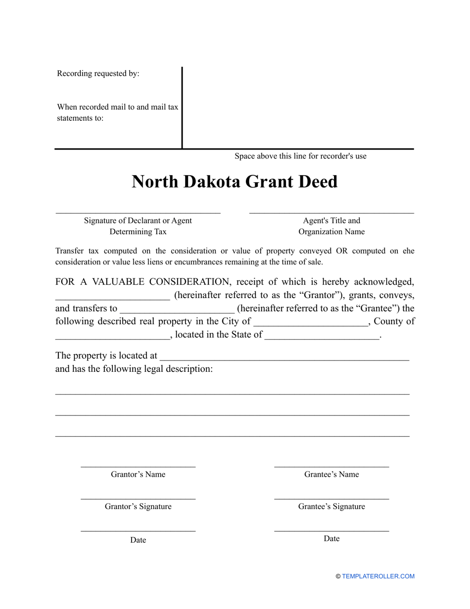 Grant Deed Form - North Dakota, Page 1