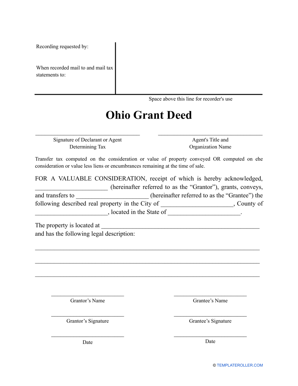 Ohio Grant Deed Form Fill Out, Sign Online and Download PDF