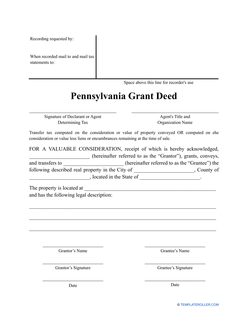 Pennsylvania Grant Deed Form Fill Out, Sign Online and Download PDF