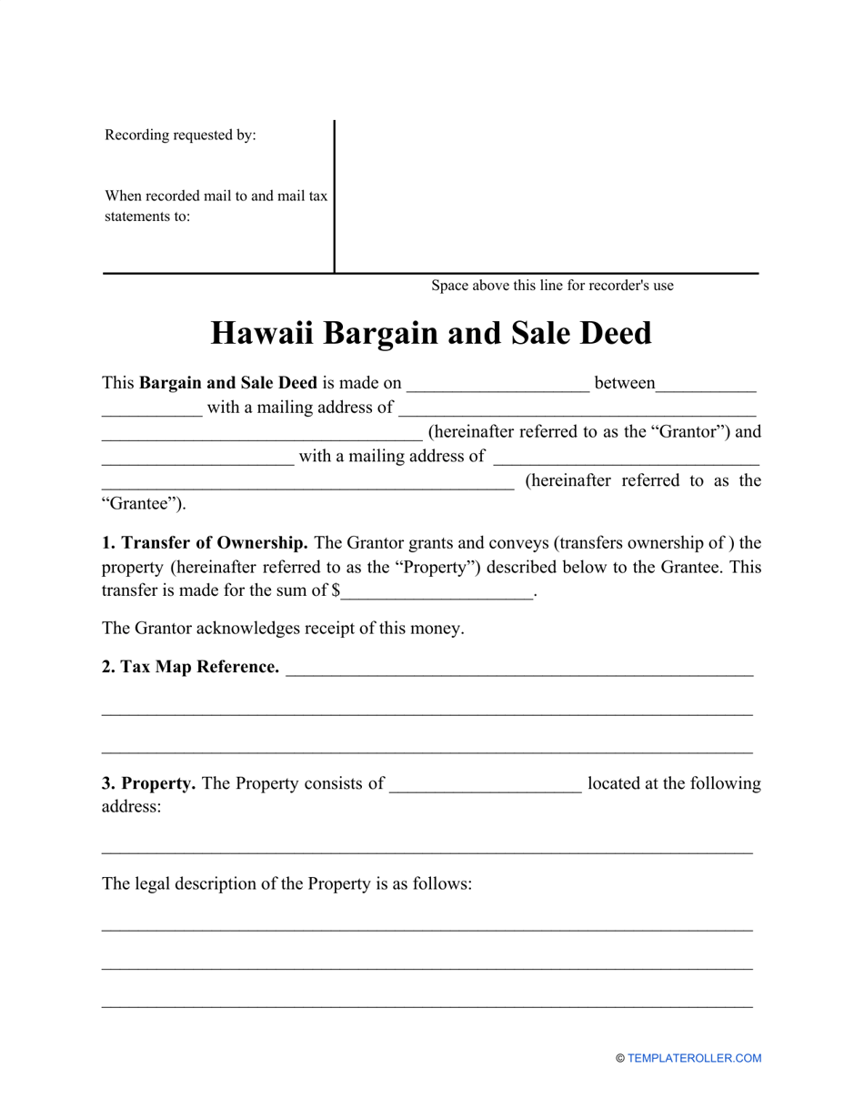 Hawaii Bargain And Sale Deed Form - Fill Out, Sign Online And Download 