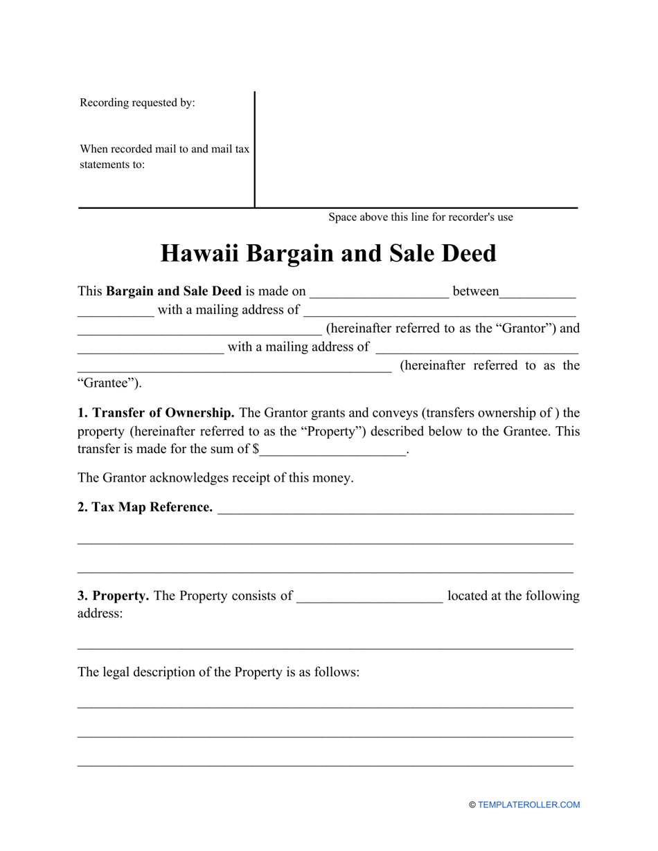 Bargain and Sale Deed Form - Hawaii, Page 1
