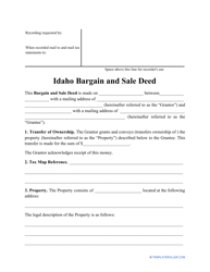 &quot;Bargain and Sale Deed Form&quot; - Idaho