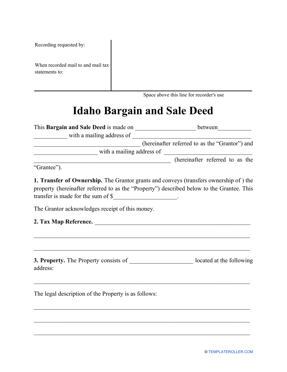 Idaho Bargain and Sale Deed Form - Fill Out, Sign Online and Download ...