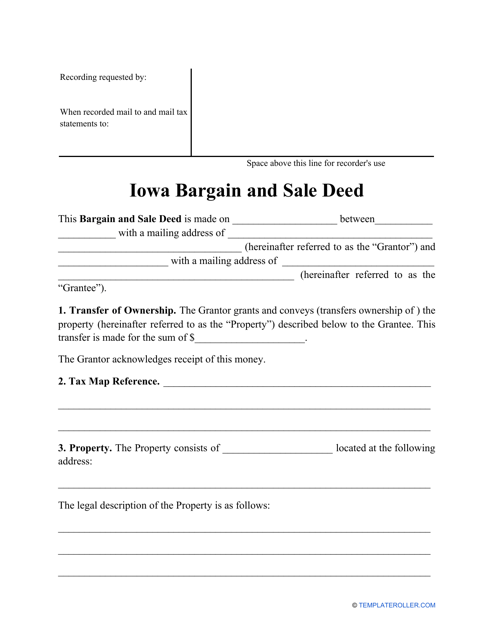 Bargain and Sale Deed Form - Iowa