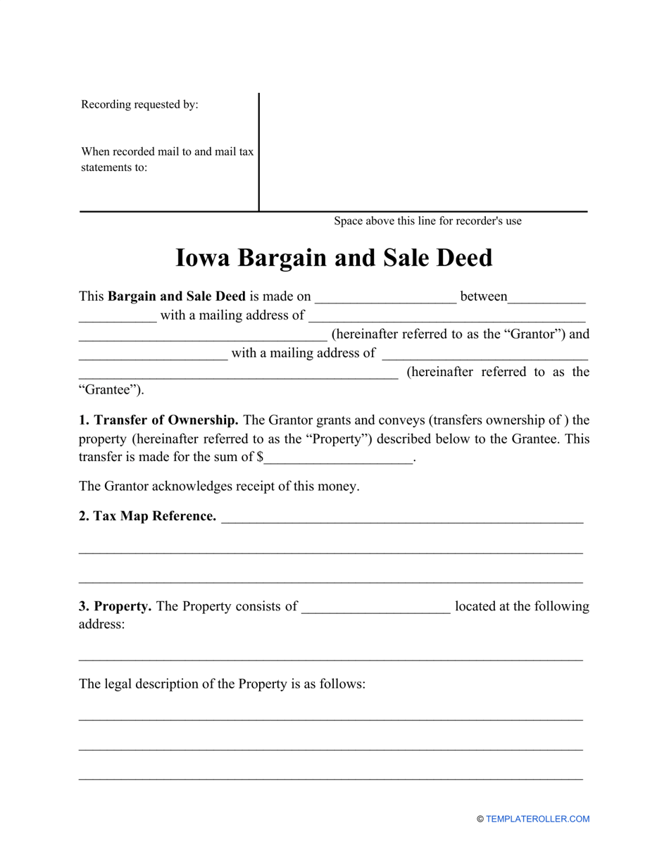 Iowa Bargain and Sale Deed Form - Fill Out, Sign Online and Download ...