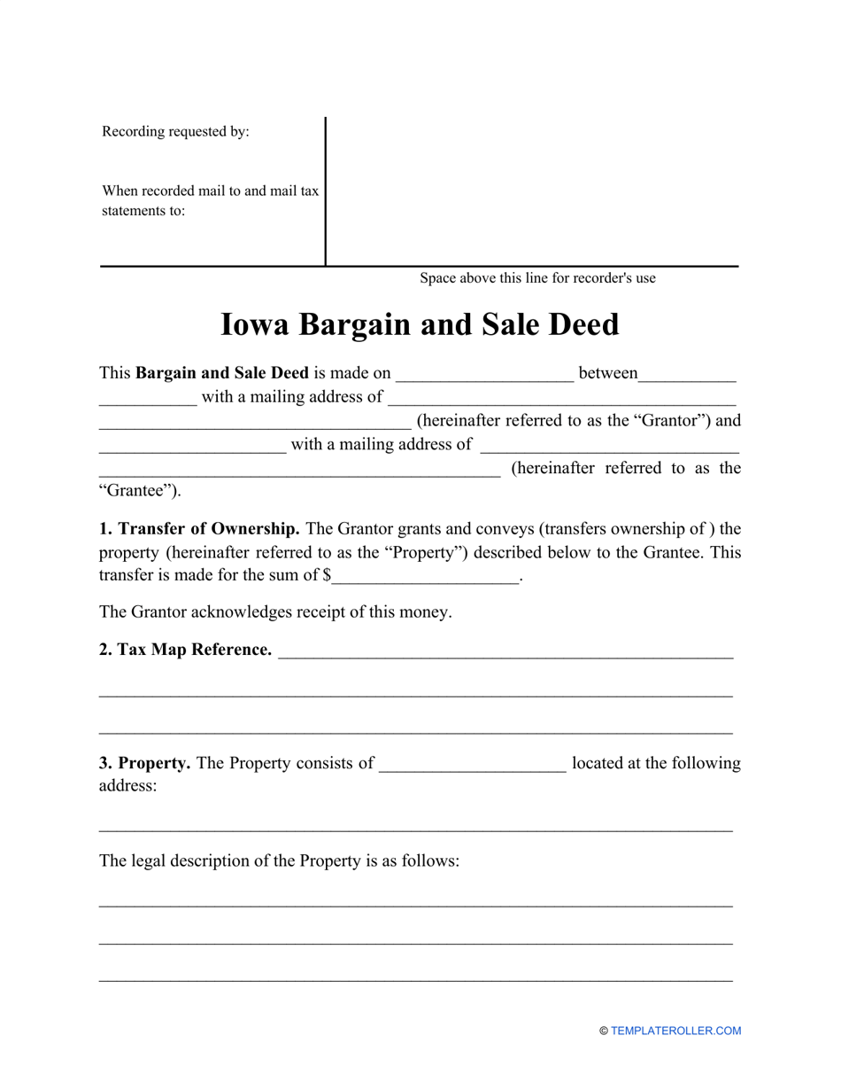 Bargain and Sale Deed Form - Iowa, Page 1