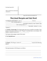 &quot;Bargain and Sale Deed Form&quot; - Maryland