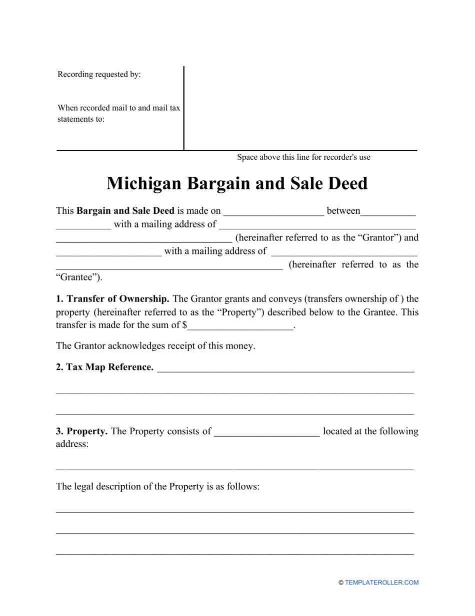 Bargain and Sale Deed Form - Michigan, Page 1