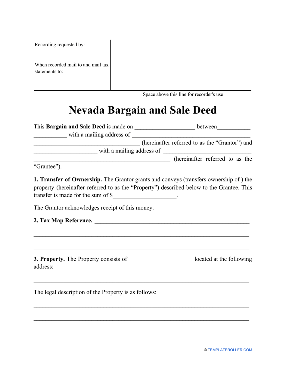 Bargain and Sale Deed Form - Nevada, Page 1
