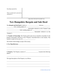 Document preview: Bargain and Sale Deed Form - New Hampshire