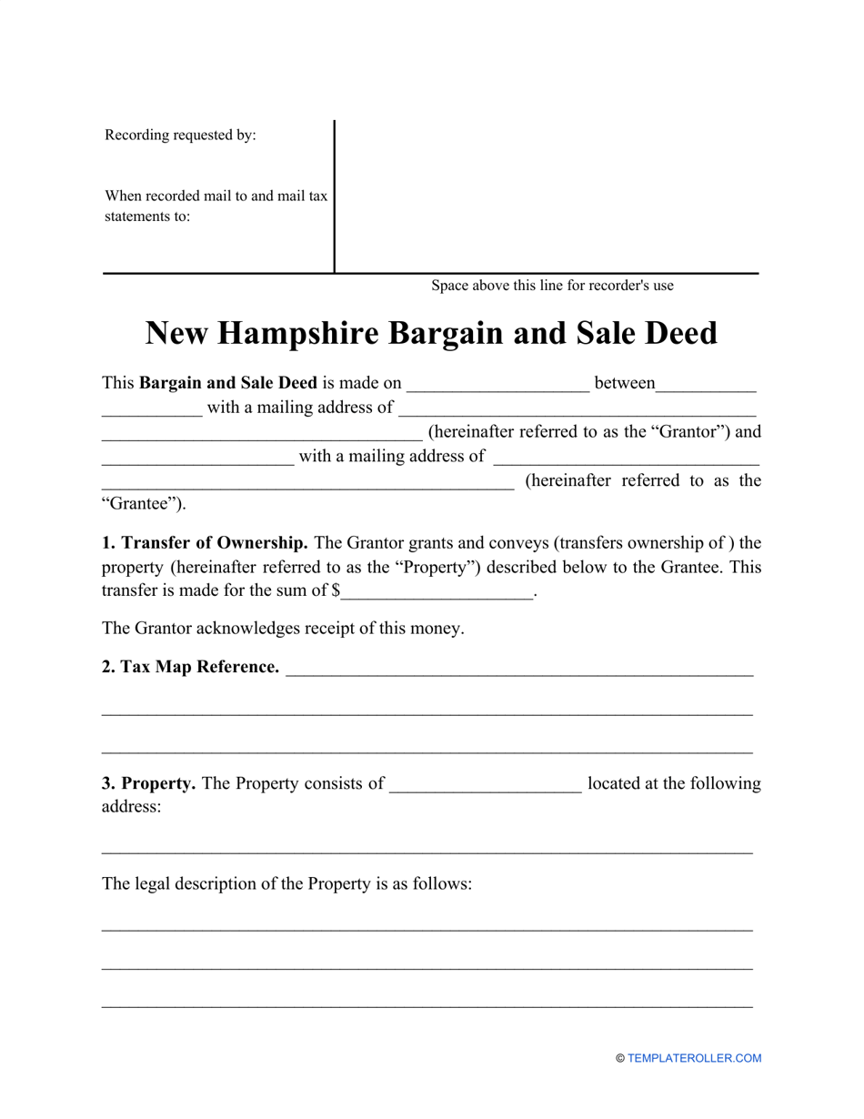 Bargain and Sale Deed Form - New Hampshire, Page 1