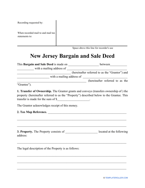 Bargain and Sale Deed Form - New Jersey