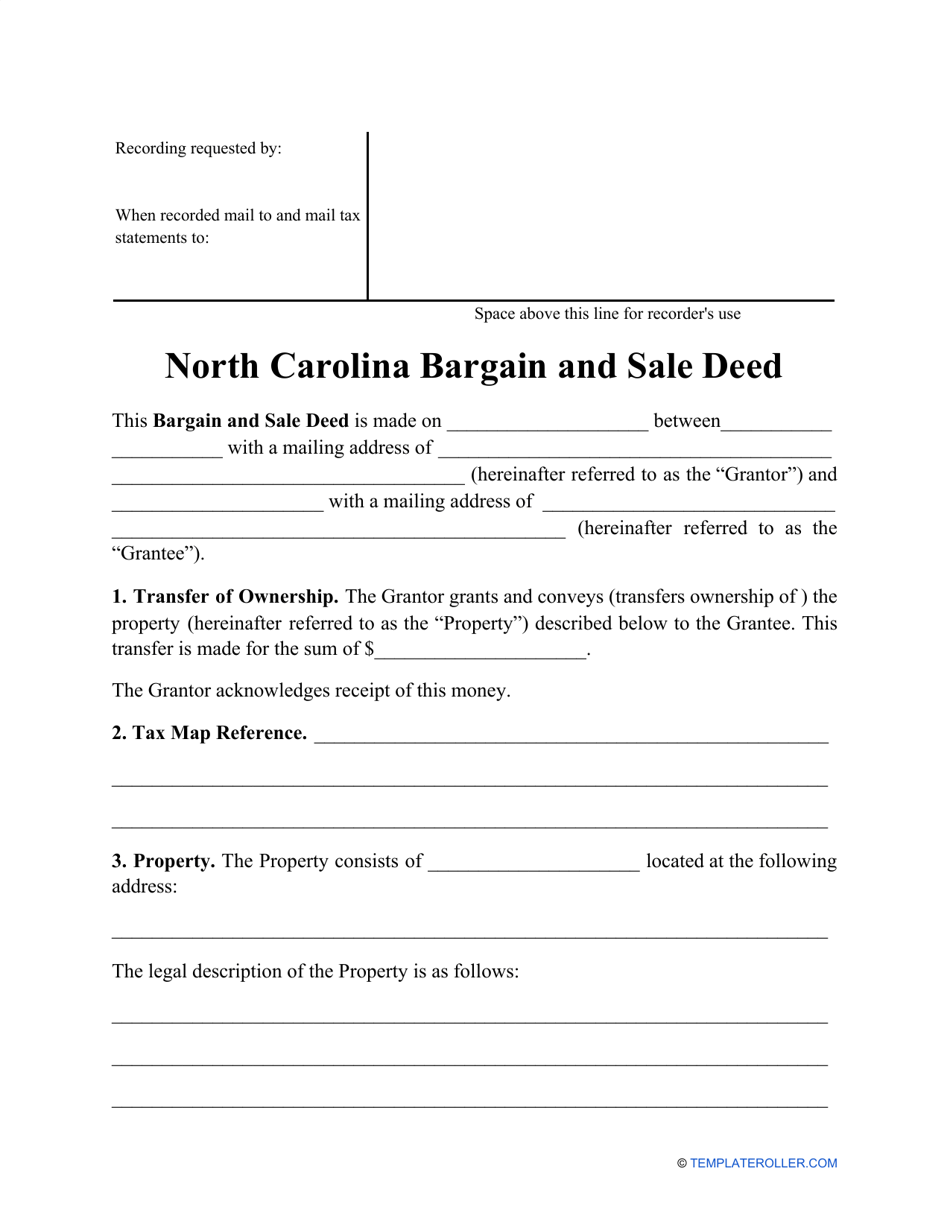 Bargain and Sale Deed Form - North Carolina, Page 1