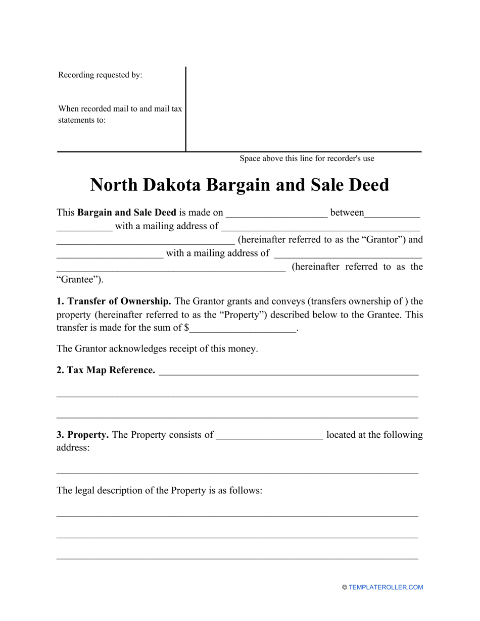 North Dakota Bargain and Sale Deed Form Fill Out, Sign Online and