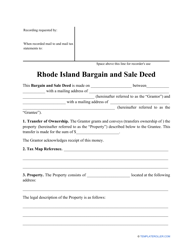 &quot;Bargain and Sale Deed Form&quot; - Rhode Island
