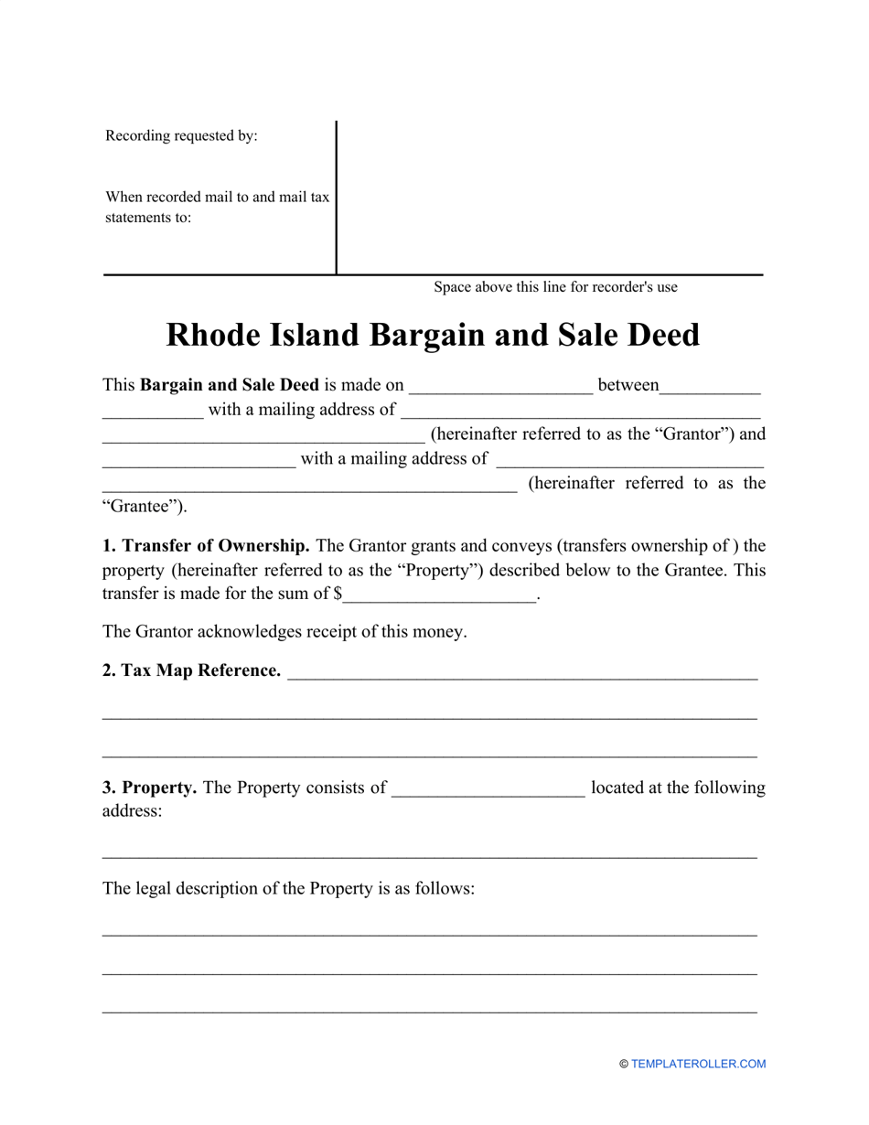 Rhode Island Bargain and Sale Deed Form Fill Out, Sign Online and