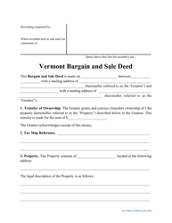 &quot;Bargain and Sale Deed Form&quot; - Vermont