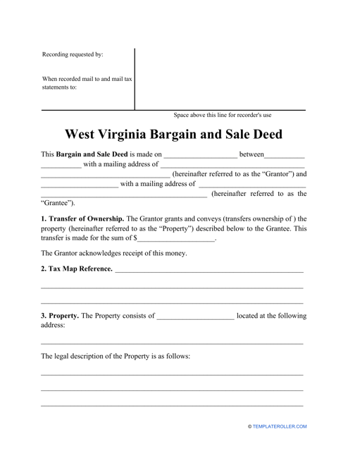 Bargain and Sale Deed Form - West Virginia Download Pdf