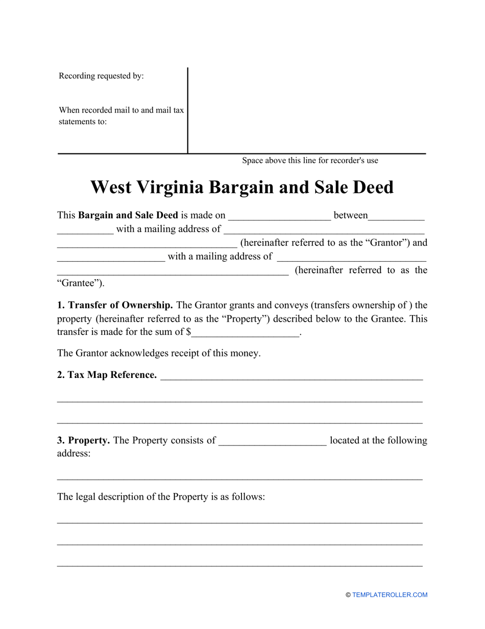 West Virginia Bargain and Sale Deed Form - Fill Out, Sign Online and ...