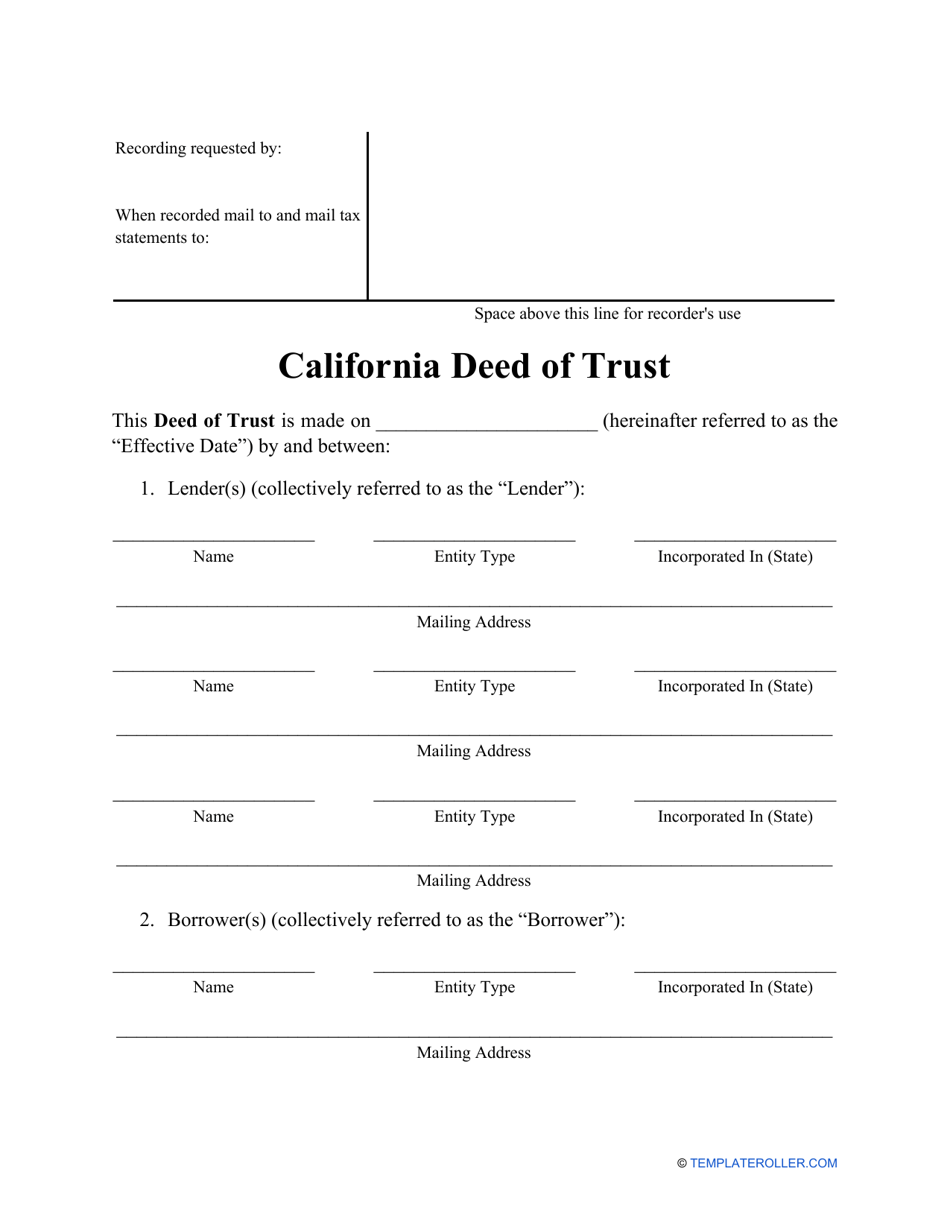 California Deed of Trust Form Fill Out Sign Online and Download PDF