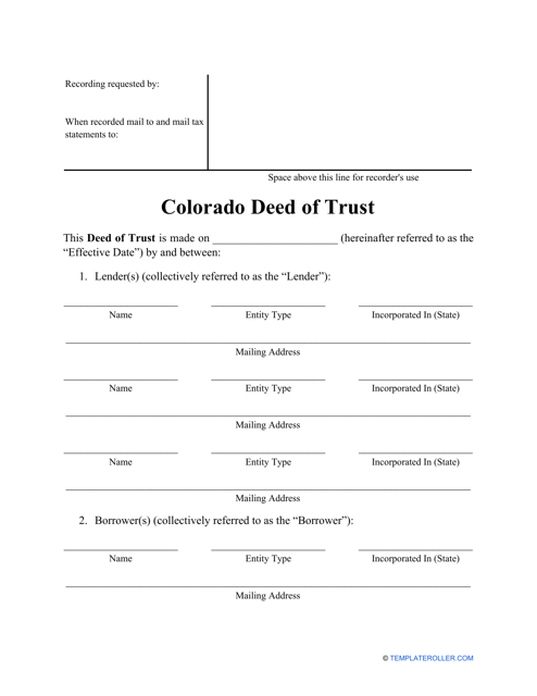 &quot;Deed of Trust Form&quot; - Colorado Download Pdf