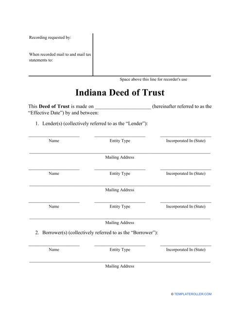 Deed of Trust Form - Indiana