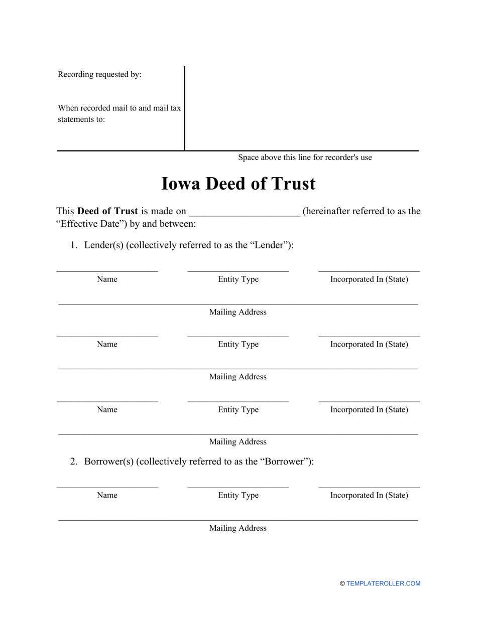 Deed of Trust Form - Iowa, Page 1