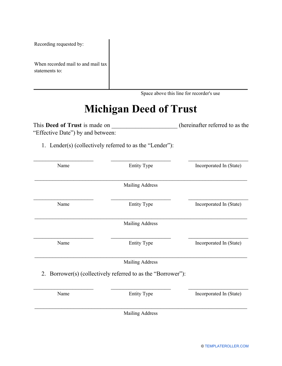 Deed of Trust Form - Michigan, Page 1