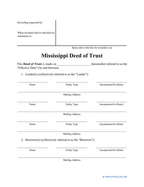 Deed of Trust Form - Mississippi