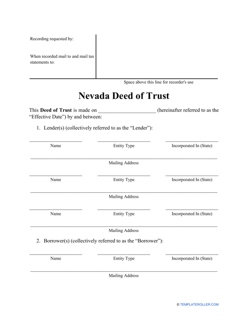 Deed of Trust Form - Nevada