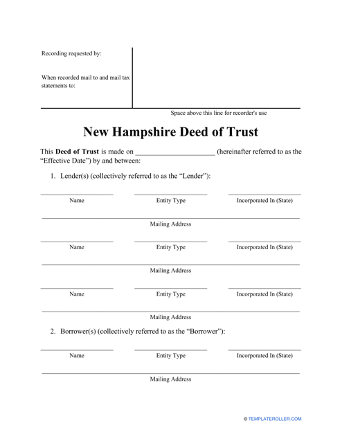 &quot;Deed of Trust Form&quot; - New Hampshire Download Pdf