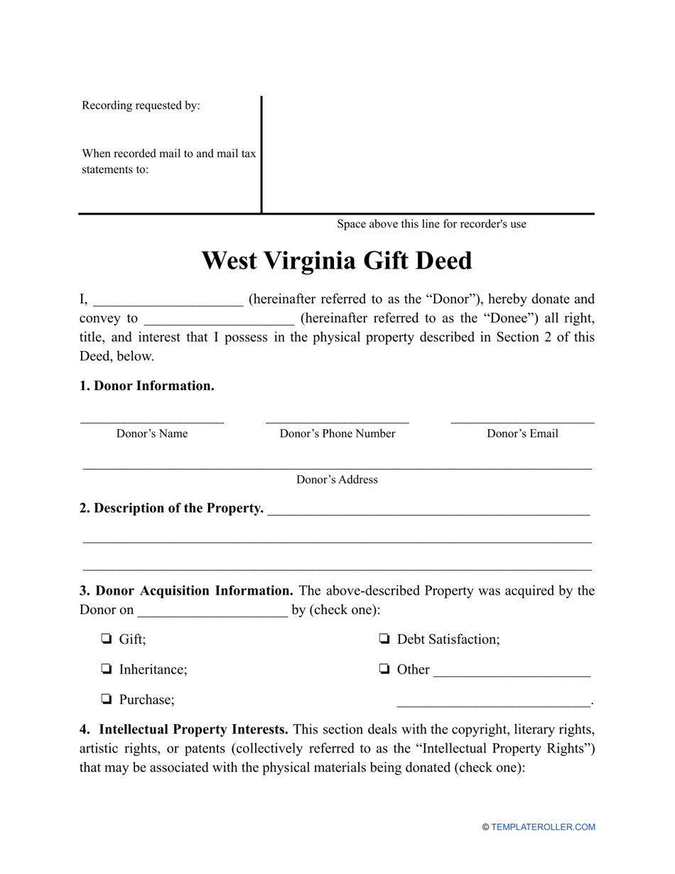 West Virginia Gift Deed Form Download Printable PDF Templateroller