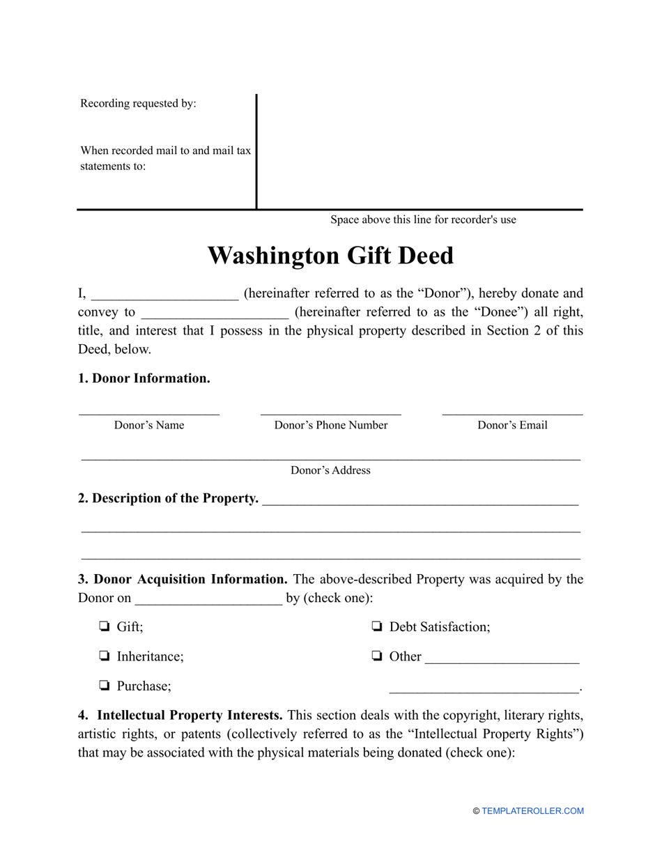Washington Gift Deed Form Download Printable PDF | Templateroller